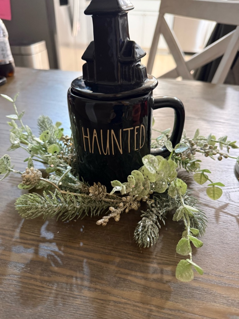 Rae Dunn Black "Haunted" Ceramic Mug with House Lid NWT